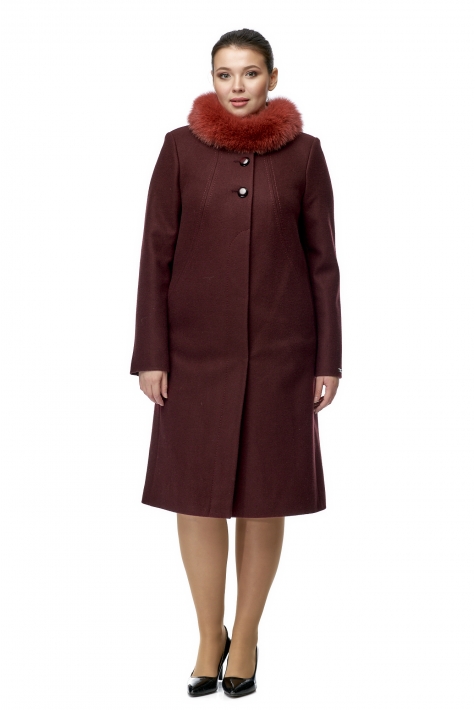 Женское пальто из текстиля с воротником, отделка песец 8002933
