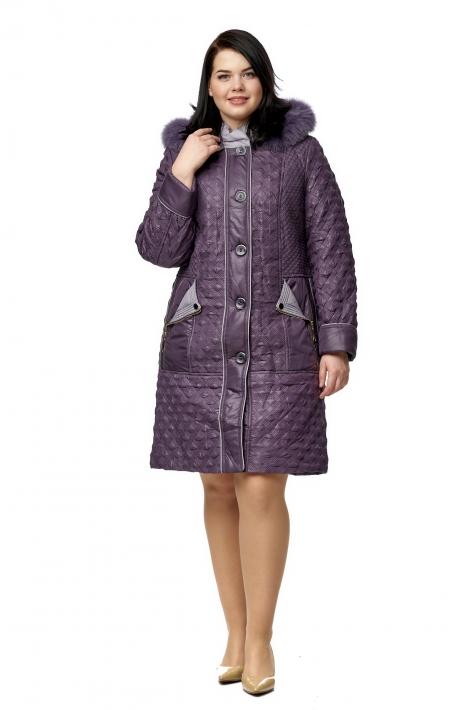Женское пальто из текстиля с капюшоном, отделка песец 8009978
