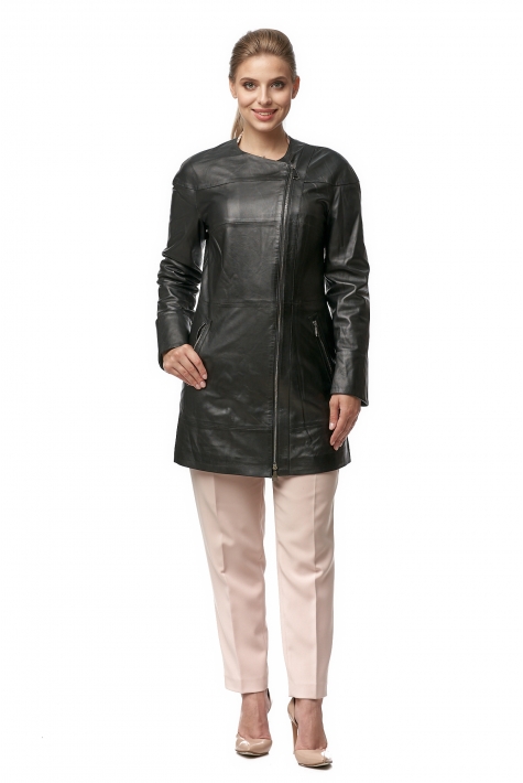 Женское кожаное пальто из натуральной кожи без воротника 8013041