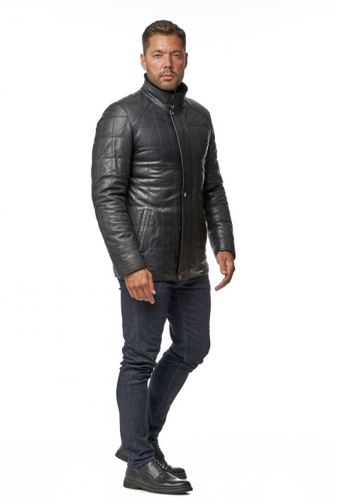 Мужская кожаная куртка из натуральной кожи на меху с воротником 8018933