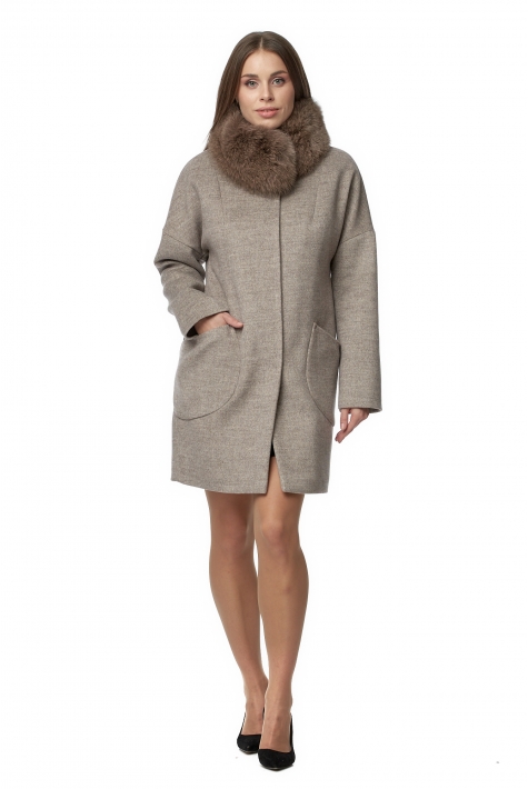 Женское пальто из текстиля с воротником, отделка песец 8019100
