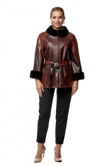 Женская кожаная куртка из эко-кожи с воротником, отделка искусственный мех 8019561