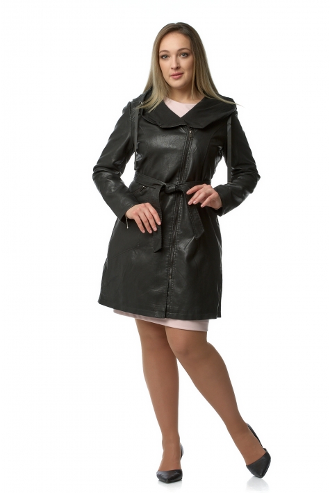 Женское кожаное пальто из эко-кожи с капюшоном 8021236
