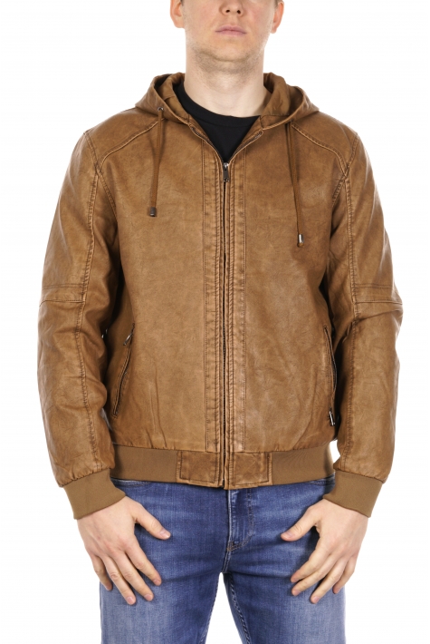 Мужская кожаная куртка из эко-кожи с капюшоном 8021860