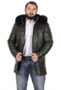 Мужская кожаная куртка из натуральной кожи на меху с капюшоном, отделка енот 8022843-10