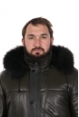 Мужская кожаная куртка из натуральной кожи на меху с капюшоном, отделка енот 8022843-14