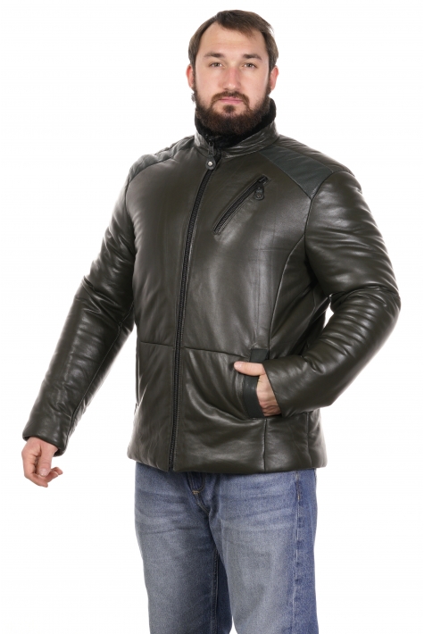Мужская кожаная куртка из натуральной кожи на меху с воротником 8022851